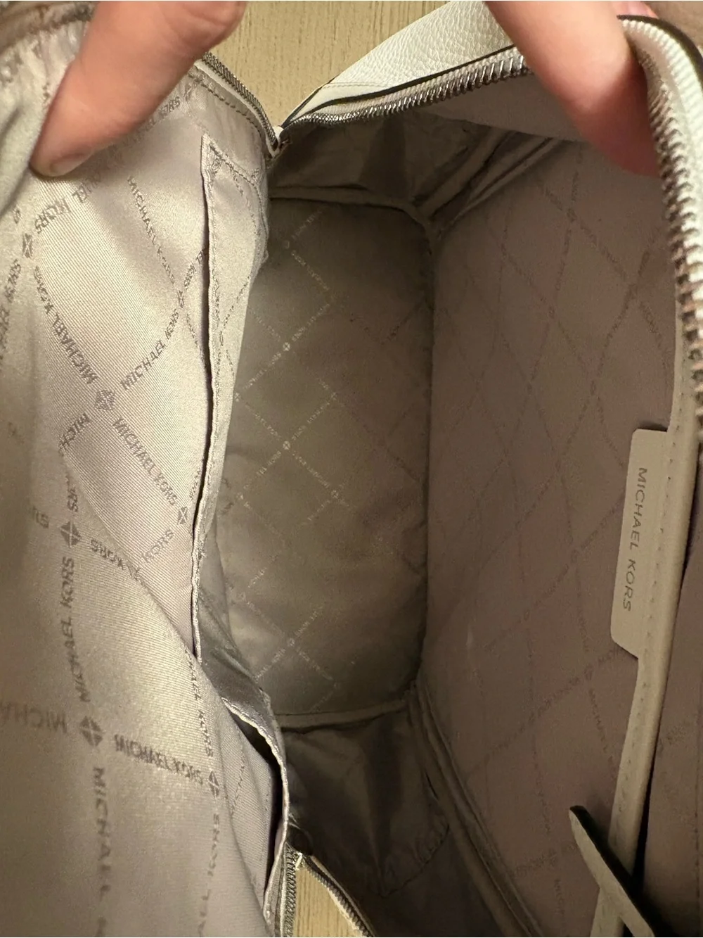 MICHAEL KORS Cream Leather Backpack with Silver Hardware